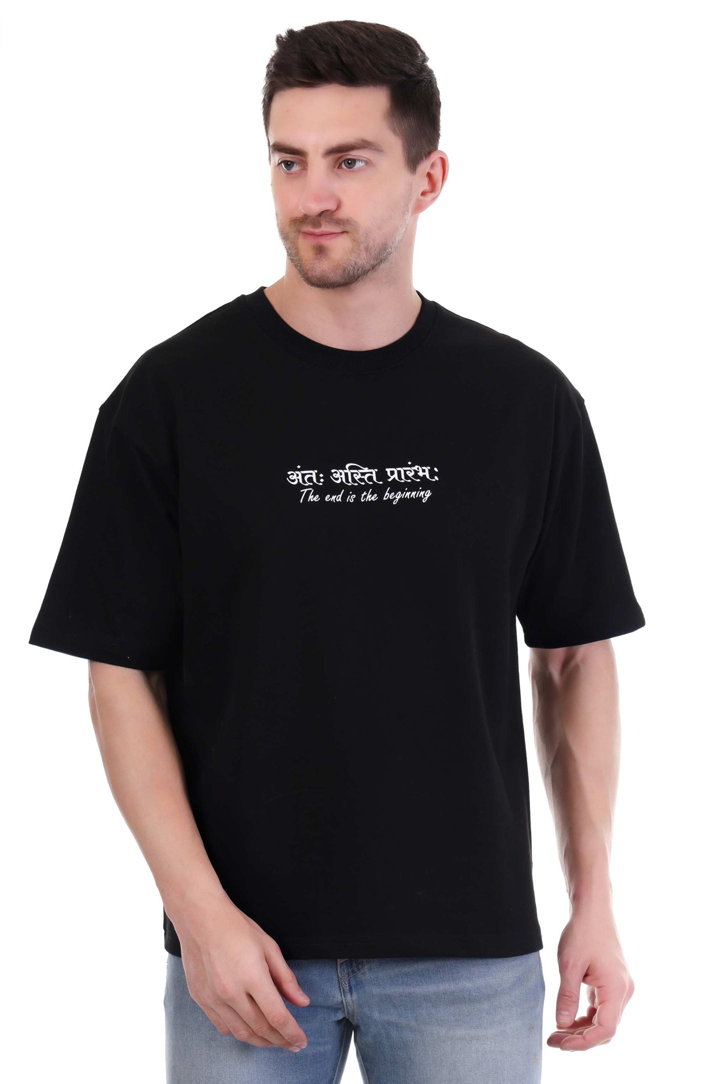 Oversized Cotton T-shirt – Black Heavyweight Sanskrit Graphic Tee