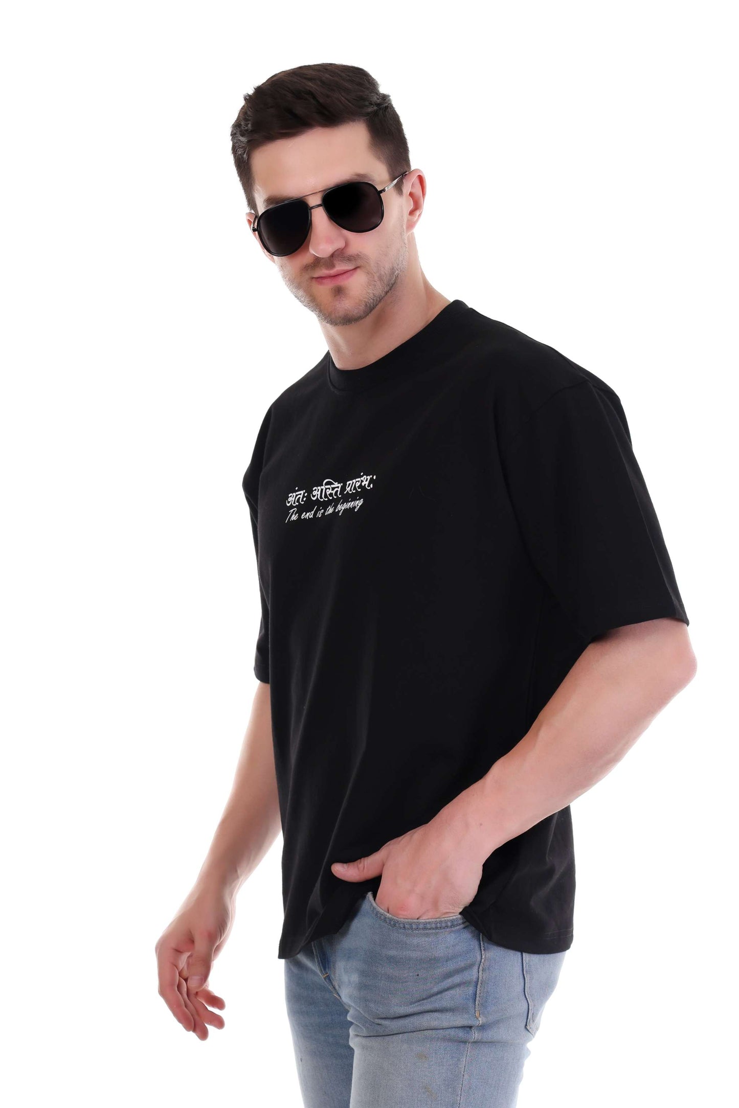 Oversized Cotton T-shirt – Black Heavyweight Sanskrit Graphic Tee