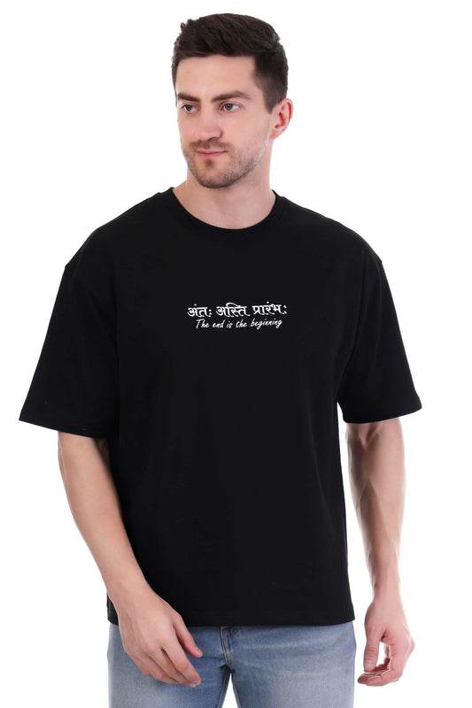 Oversized Cotton T-shirt – Black Heavyweight Sanskrit Graphic Tee